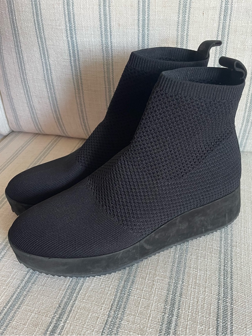 Eileen Fisher Mars Black Knit Platform Wedge Sock Ankle Boots Size US 9